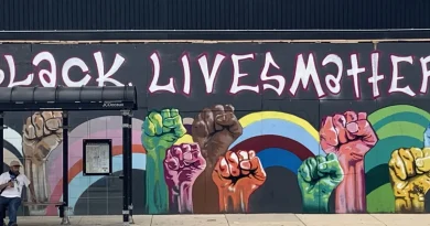 Artist Dred Ske painted this “Black Lives Matter” mural on wooden boards at Ashland and Chicago avenues in West Town