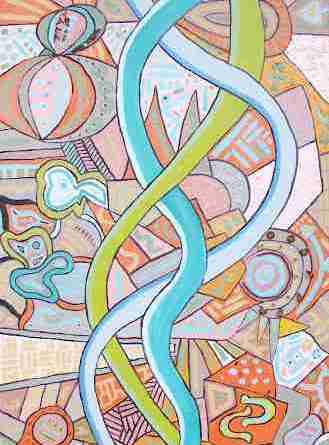 Start of Life (2010) – Oil on canvas with Perler beads, 40 × 80 cm