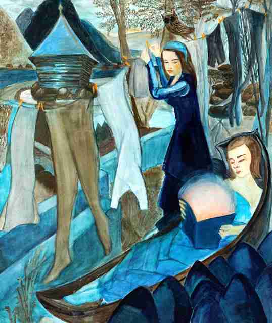 Rosa Loy, Twilight, painting with female figures and symbolic atmosphere