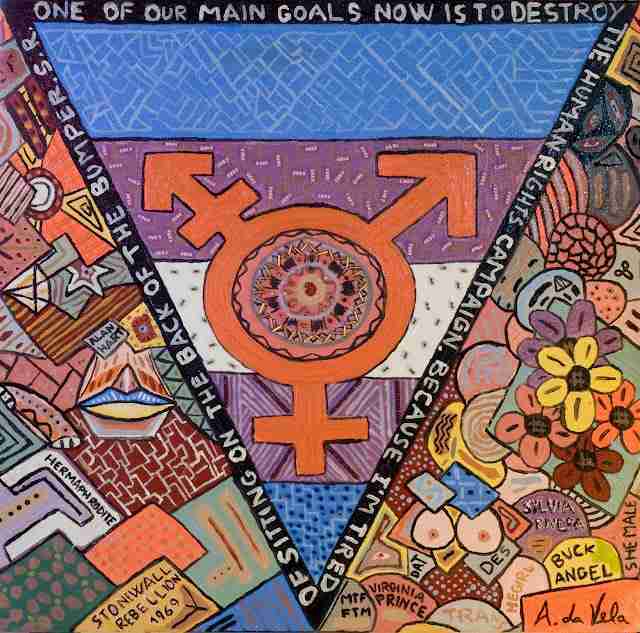 Painting: Transexual Rights — Sylvia Rivera (oil on canvas with perler beads)
