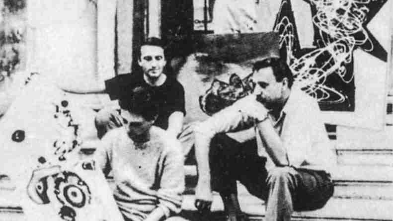 Gianni Dova with Roberto Crippa, Tancredi Parmeggiani and Carlo Cardazzo, 1952. Courtesy Gianni Dova Archive.