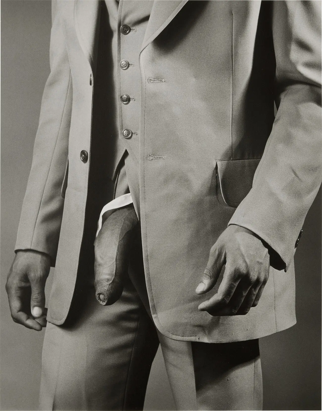 Robert Mapplethorpe (1946–1989). Man in Polyester Suit, 20 x 16", 1980. Gelatin silver print, printed 1980.